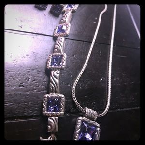 Brighton Silver & Purple Square Stone Jewelry 3 PC